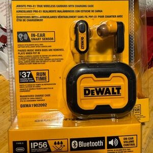DeWalt Yellow Wireless Earbuds with Charging Case